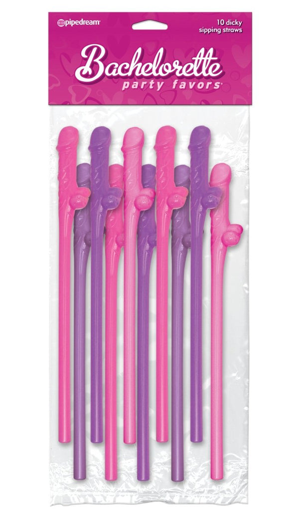 Bachelorette Party Favors 10 Dicky Sipping Straws - Pink & Purple - TruLuv Novelties