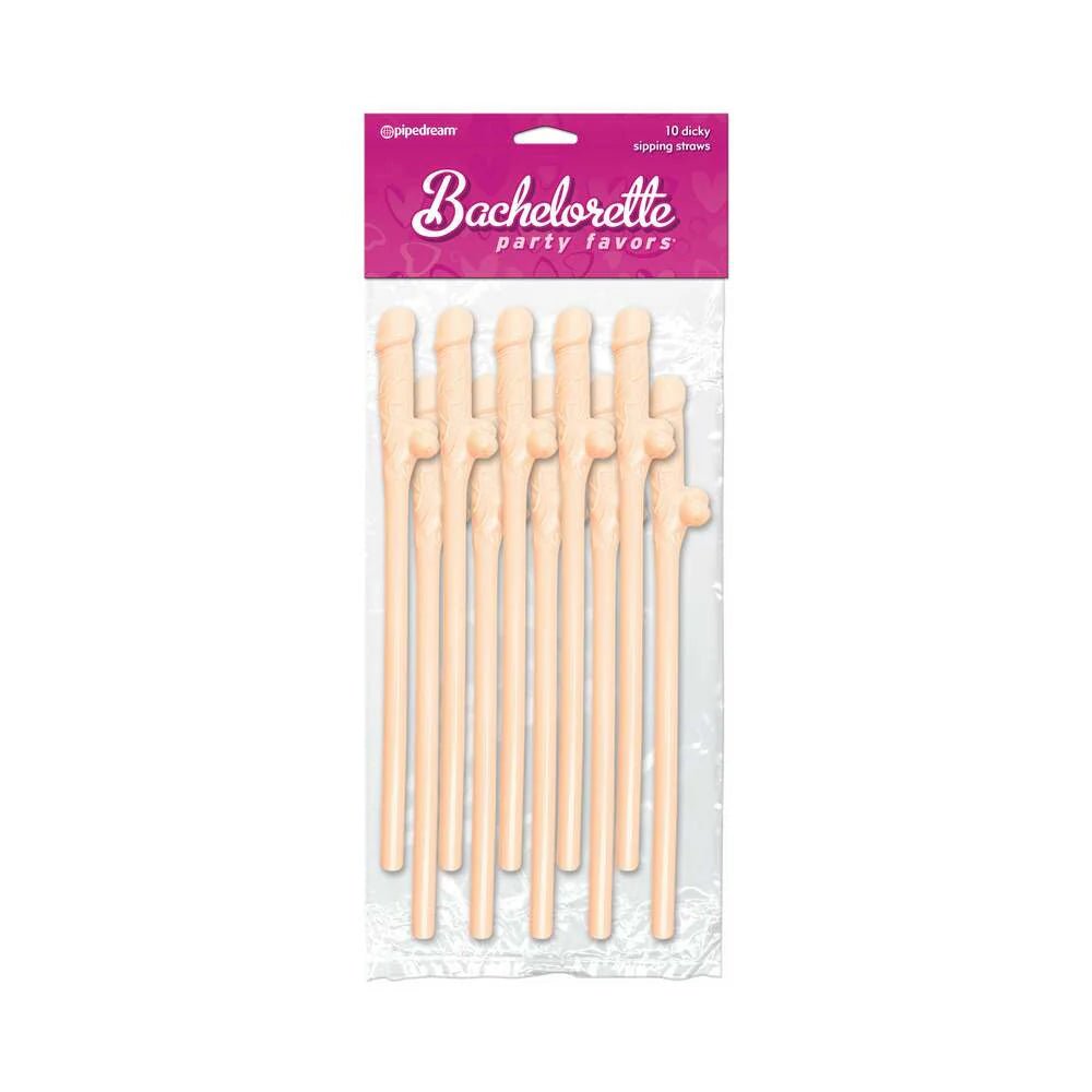 Bachelorette Party Favors 10 - Piece Dicky Sipping Straws Beige - TruLuv Novelties