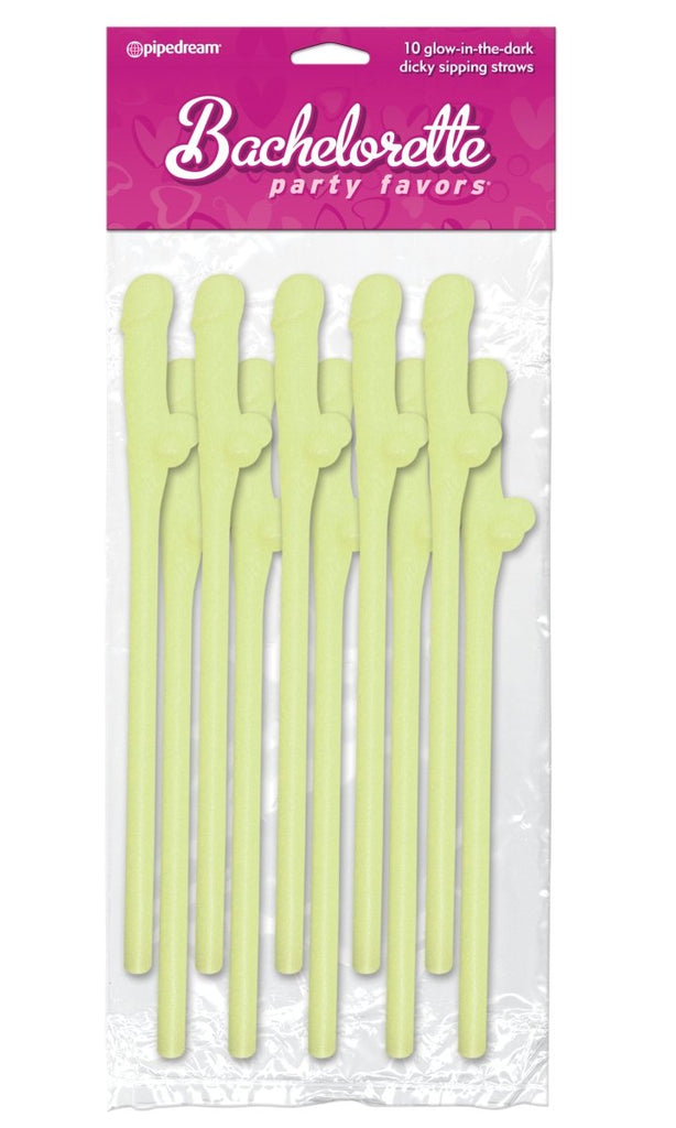 Bachelorette Party Favors - Dicky Sipping Straws - Glow-in-the-Dark - 10 Piece - TruLuv Novelties