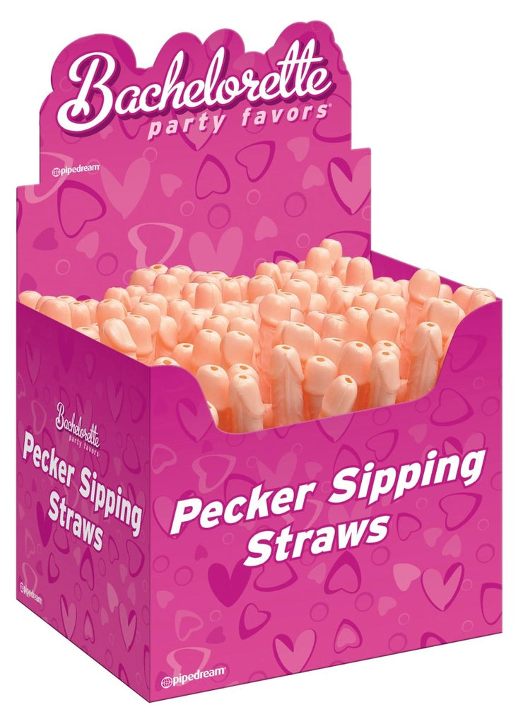 Bachelorette Party Favors - Pecker Sipping Straws - 144 Piece Display - Light - TruLuv Novelties