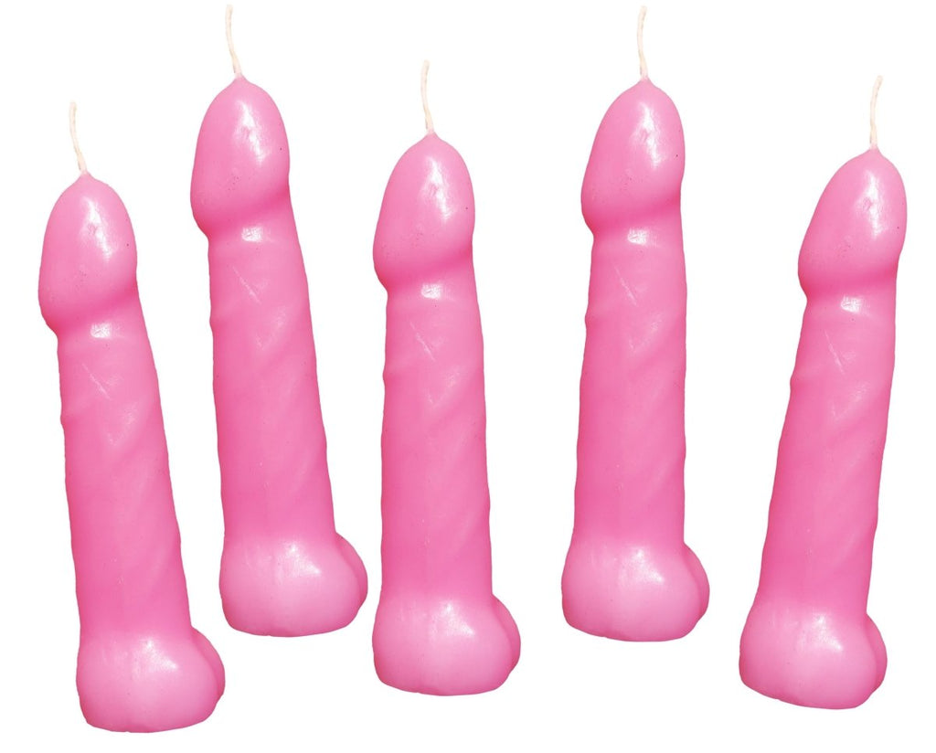 Bachelorette Pecker Party Pink Candles 5pk - TruLuv Novelties