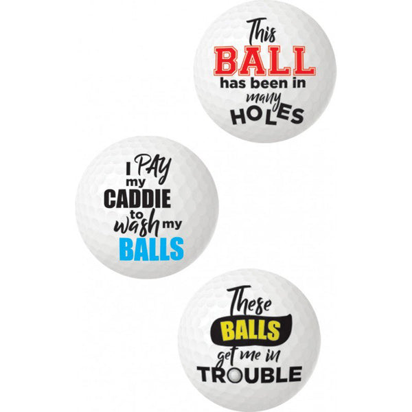 Balls Deep Funny Slogan Golf Balls Assorted Slogan 3pk - TruLuv Novelties