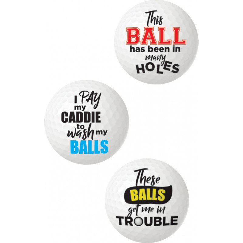Balls Deep Funny Slogan Golf Balls Assorted Slogan 3pk - TruLuv Novelties
