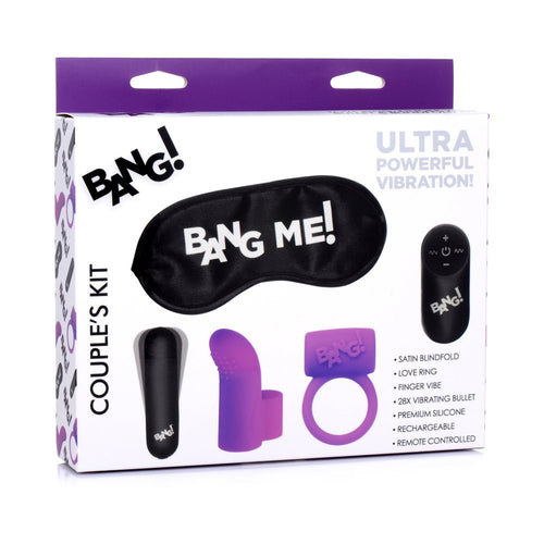 BANG! Couple's Love Ring, Finger Vibe, Bullet & Blindfold Kit Purple - TruLuv Novelties