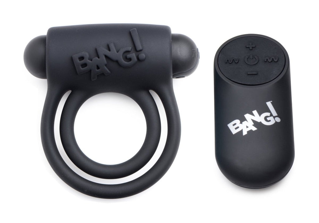 Bang - Silicone Cock Ring and Bullet With Remote Control - Black - TruLuv Novelties