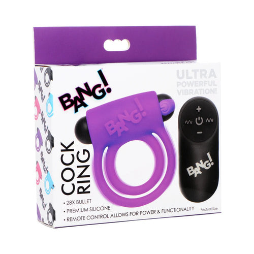 BANG! Silicone Cock Ring & Bullet with Remote Control Purple - TruLuv Novelties