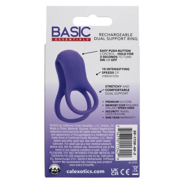 Basic Essential Rechargeable Dual Support Ring - Purple - TruLuv Novelties