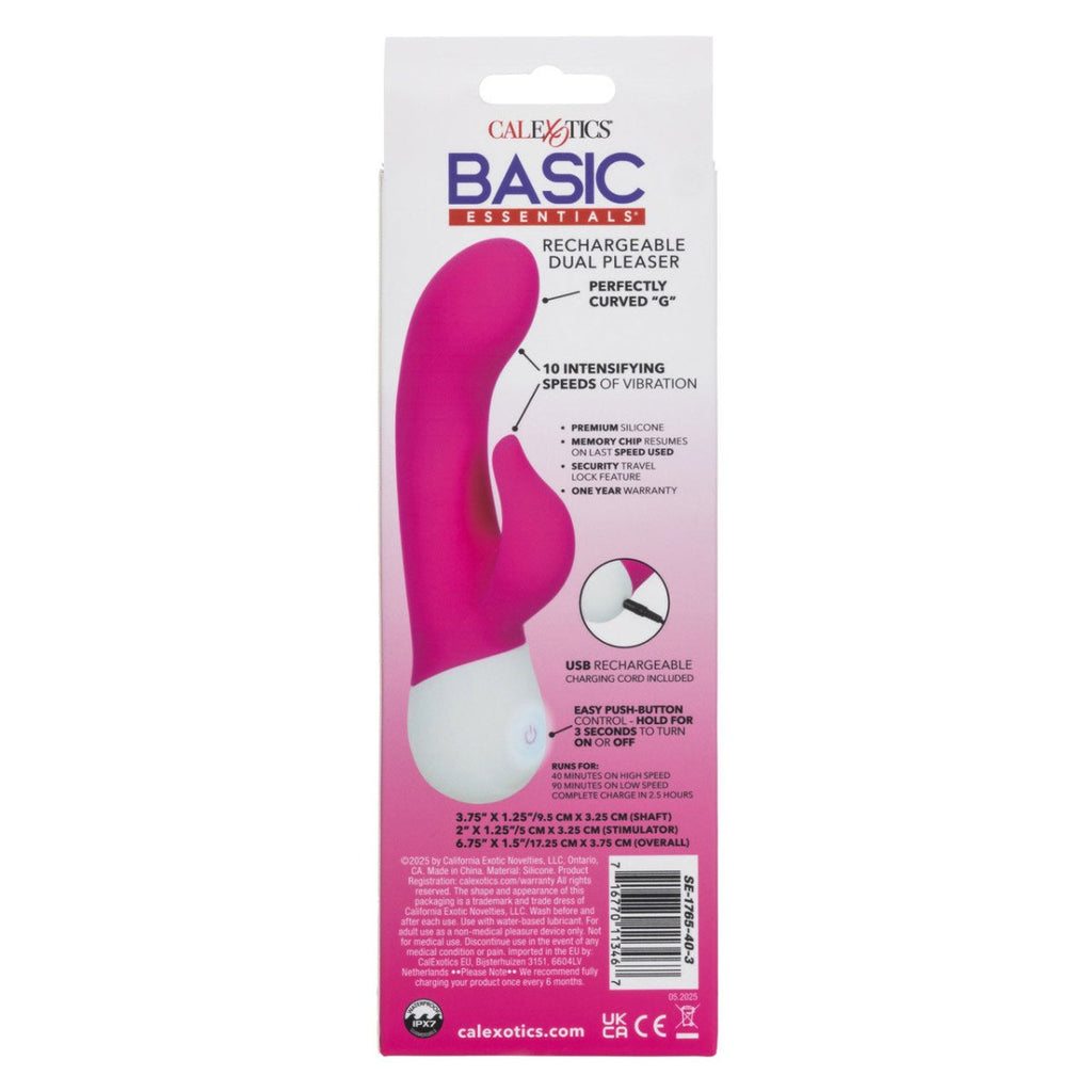 Basic Essentials Rechargeable Dual Pleaser - Pink - TruLuv Novelties