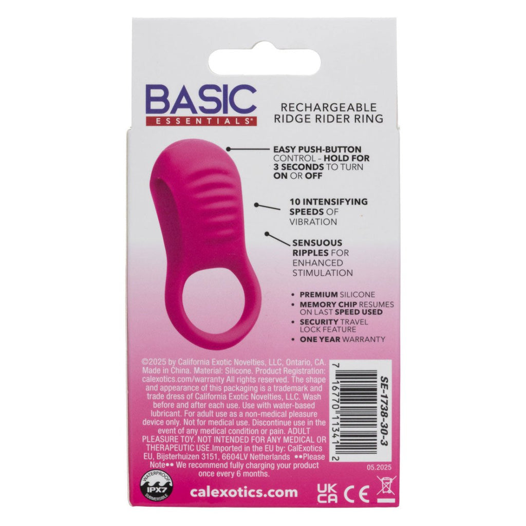 Basic Essentials Rechargeable Ridge Rider Ring - Pink - TruLuv Novelties