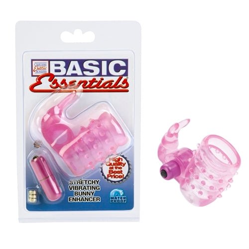 Basic Essentials Stretchy Vibrating Bunny Enhancer - Pink - TruLuv Novelties