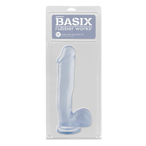 Basix Rubber Works 12 in. Dong With Balls & Suction Cup Clear - TruLuv Novelties