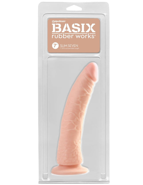 Basix Rubber Works - Slim 7 Inch With Suction Cup - Flesh - TruLuv Novelties
