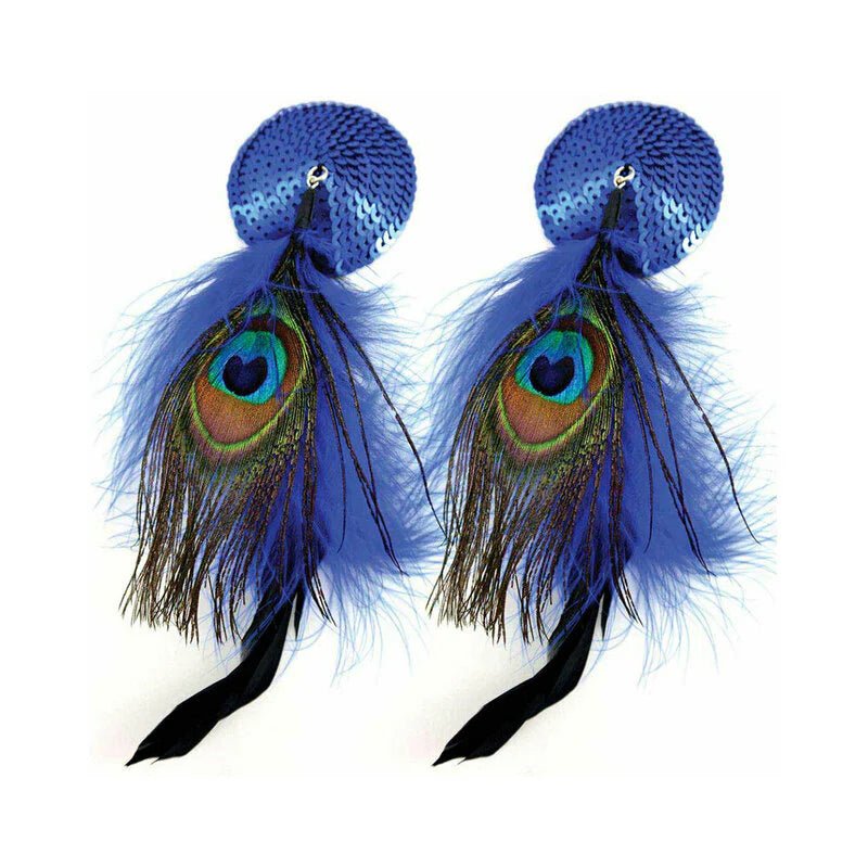 Bijoux de Nip Blue Sequin Round Pasties with Feathers - TruLuv Novelties