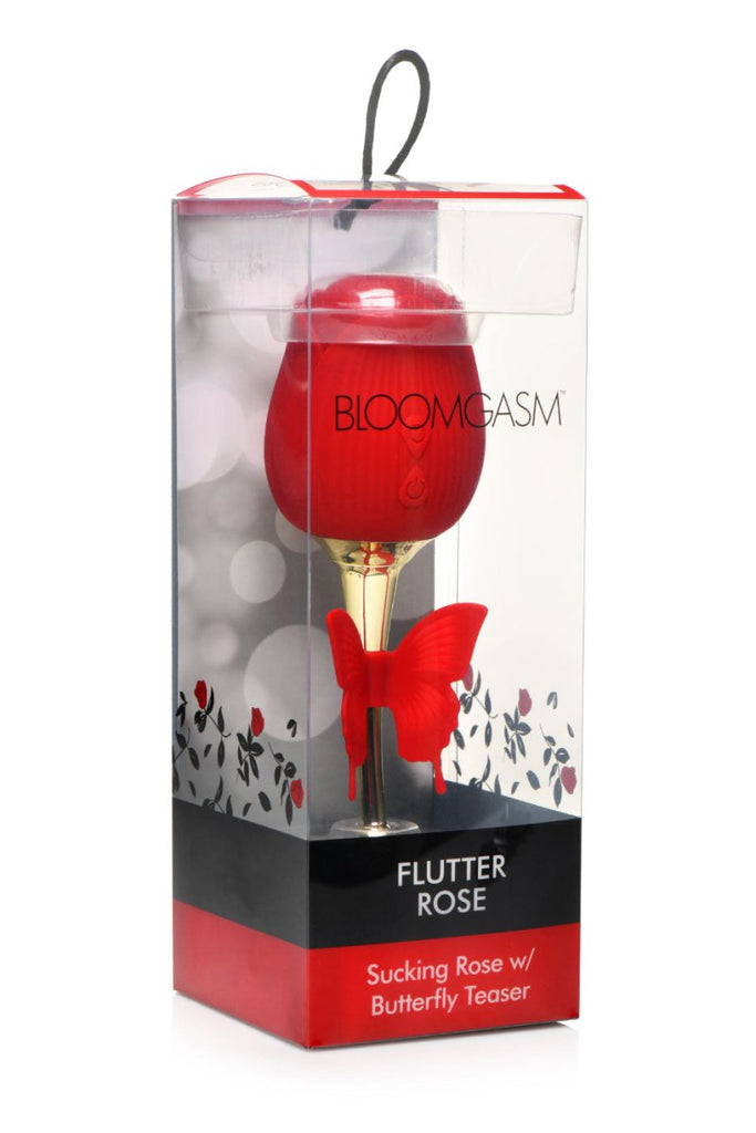 Bloomgasm Flutter Rose Sucking Rose With Butterfly Teaser - Red - TruLuv Novelties