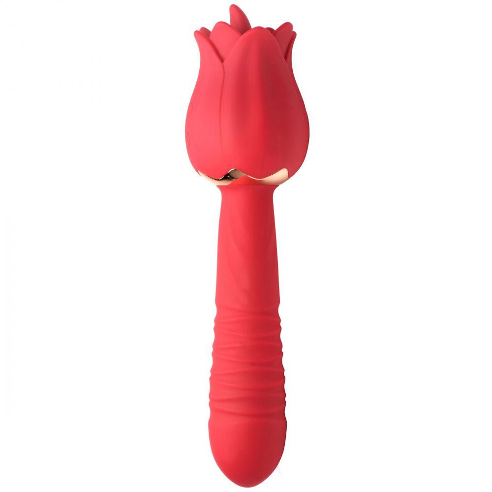 Bloomgasm Racy Rose Thrust and Lick Vibrator - Red - TruLuv Novelties
