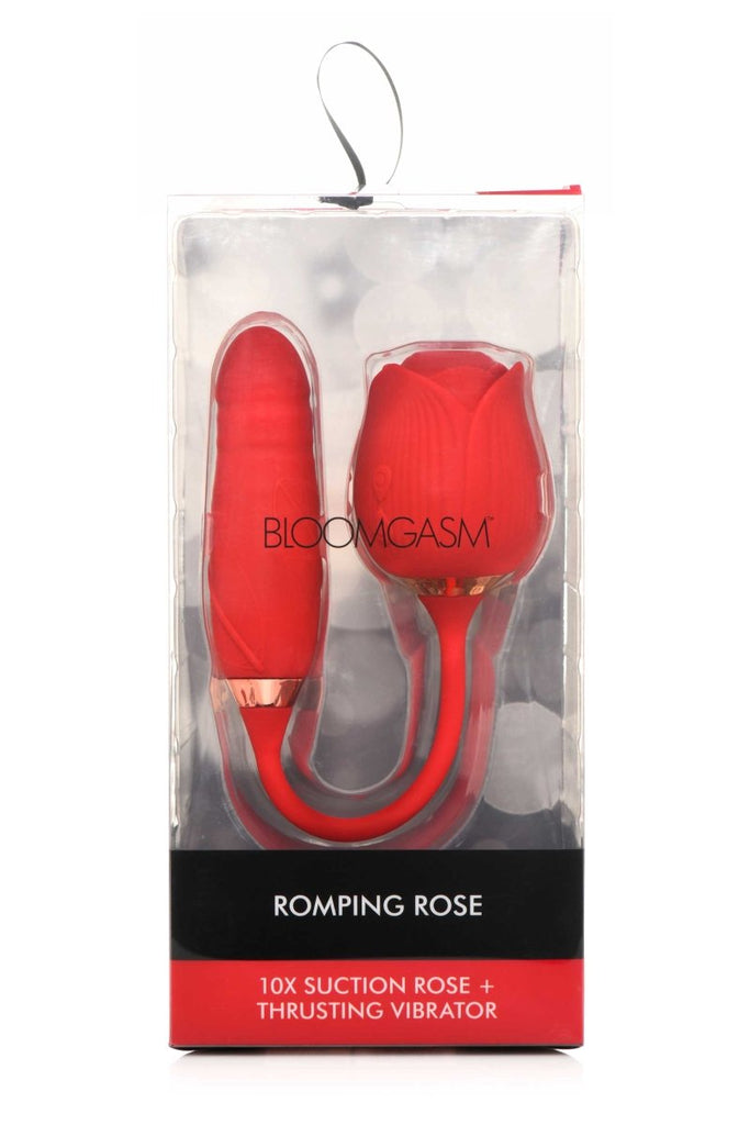 Bloomgasm Romping Rose Suction and Thrusting Vibrator - Red - TruLuv Novelties