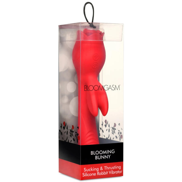 Blooming Bunny Sucking and Thrusting Silicone Rabbit Vibrator - Red - TruLuv Novelties