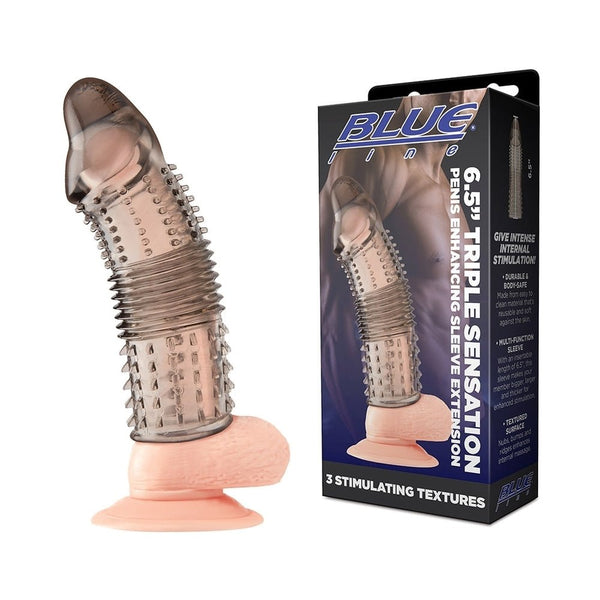 Blue Line 6.5 in. Triple Sensation Penis Enhancing Sleeve Extension - TruLuv Novelties