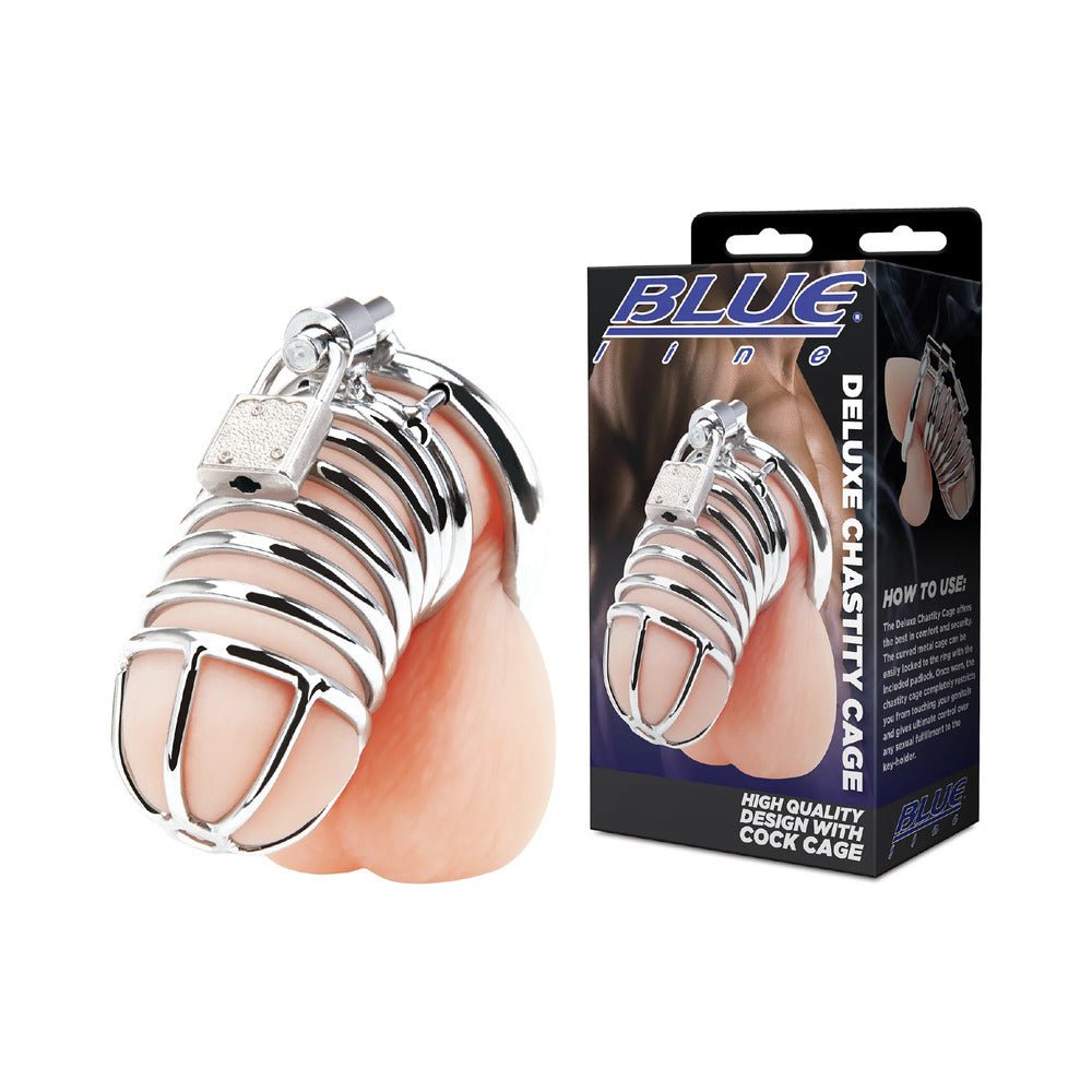 Blue Line Deluxe Chastity Cage Silver - TruLuv Novelties