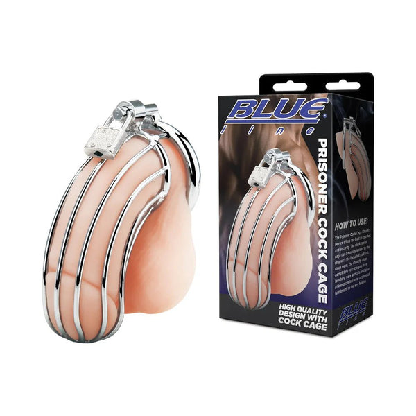 Blue Line Prisoner Cock Cage Silver - TruLuv Novelties