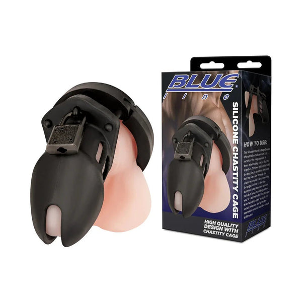 Blue Line Silicone Chastity Cage Black - TruLuv Novelties