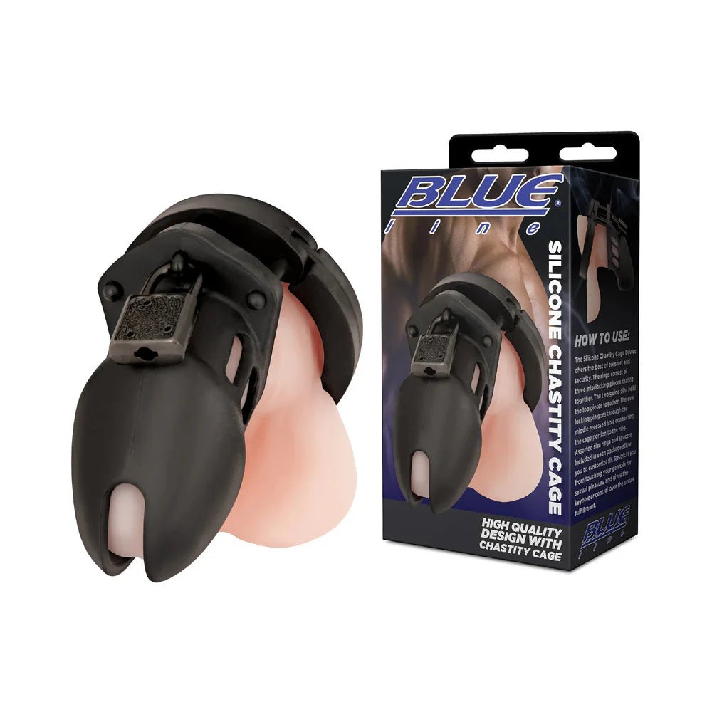 Blue Line Silicone Chastity Cage Black - TruLuv Novelties