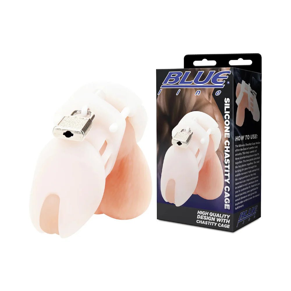 Blue Line Silicone Chastity Cock Cage White - TruLuv Novelties