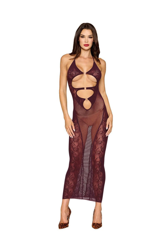 Bodystocking Gown and Shrug Dmnd - One Size - Cherry Lacquer - TruLuv Novelties