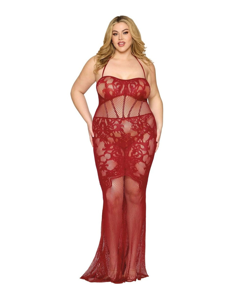 Bodystocking Gown Dmnd - One Size Queen - Red - TruLuv Novelties