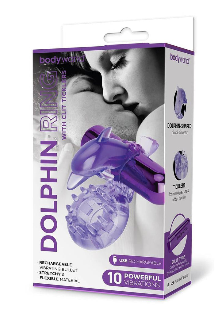 Bodywand Rechargeable Dolphin Ring With Ticklers - Purple - TruLuv Novelties