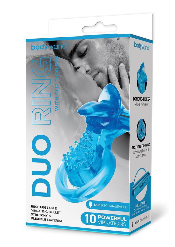 Bodywand Rechargeable Duo Ring With Clit Tickler - Blue - TruLuv Novelties