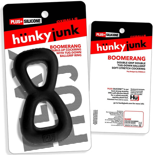 Boomerang Double-Ring Cockring & Nut-Tugger Black - TruLuv Novelties