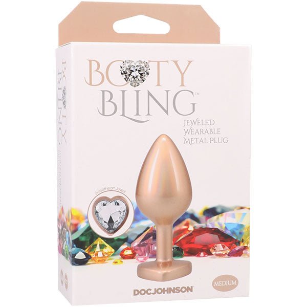 Booty Bling Metal Heart Plug - Medium - Gold - TruLuv Novelties