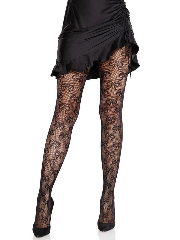 Bow Babe Net Tights O/s - Black - TruLuv Novelties