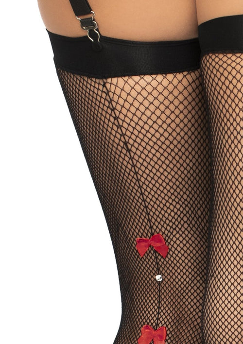 Bow Backseam Fishnet Thigh Highs - Black - One Size - TruLuv Novelties
