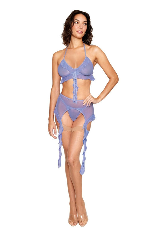 Bralette With Garter Belt and G - String - One Size - Lavender Haze - TruLuv Novelties