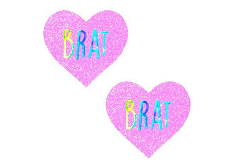 Brat Holographic Uv Light Pink I Heart U Glitter Nipple Cover Pasties - TruLuv Novelties