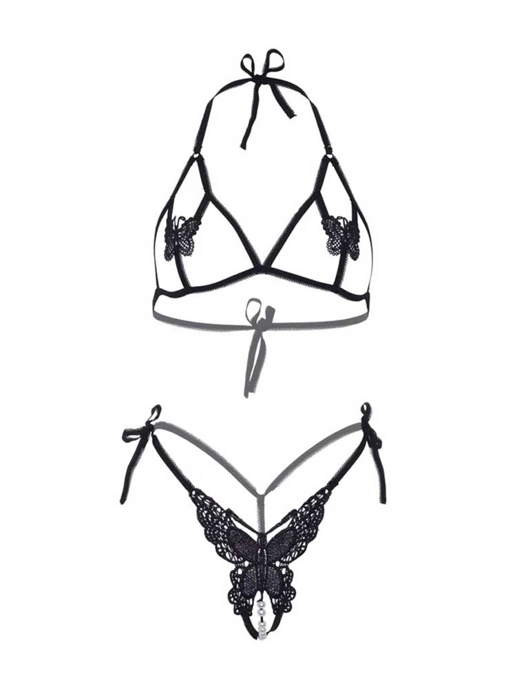 Butterfly Bra and Panty Set - One Size - Black - TruLuv Novelties