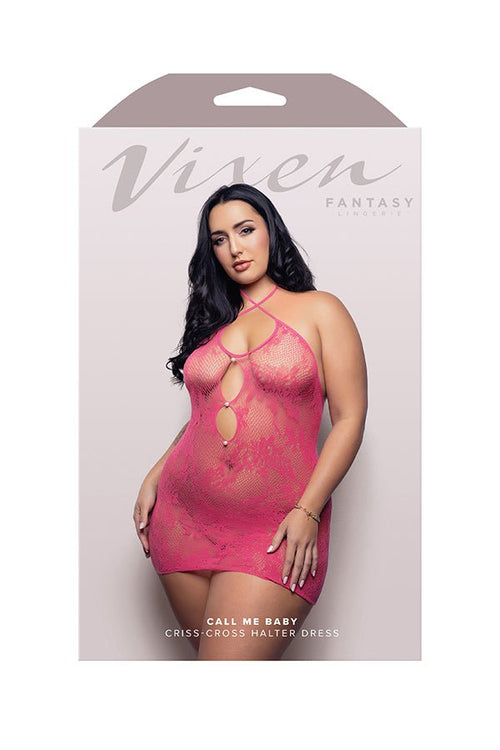 Call Me Baby Criss - Cross Halter Dress - Queen - Hot Pink - TruLuv Novelties
