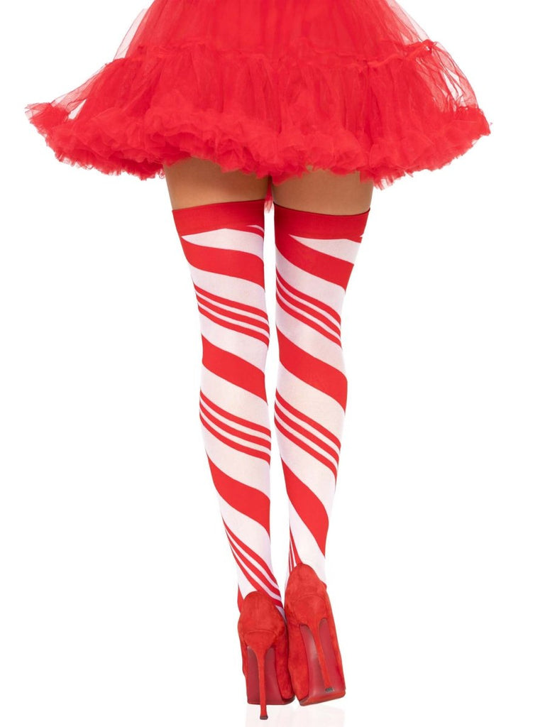 Candy Cane Thigh High - One Size - White/red - TruLuv Novelties
