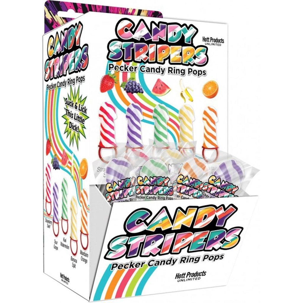 Candy Stripers Pecker Candy Ring Pop 36pc Display - 5 Assorted Flavors - TruLuv Novelties