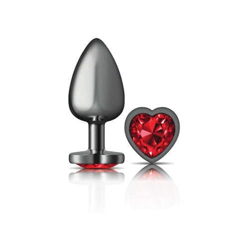 Cheeky Charms - Gunmetal Metal Butt Plug - Heart - Dark Red - Large - TruLuv Novelties