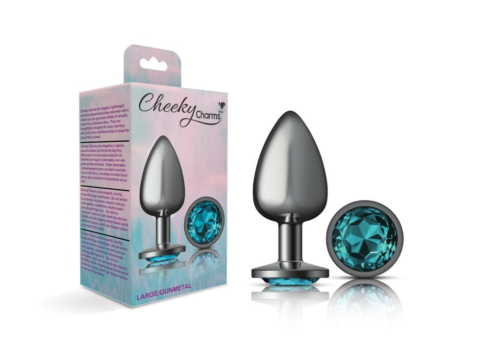 Cheeky Charms - Gunmetal Metal Butt Plug - Round - Teal - Large - TruLuv Novelties