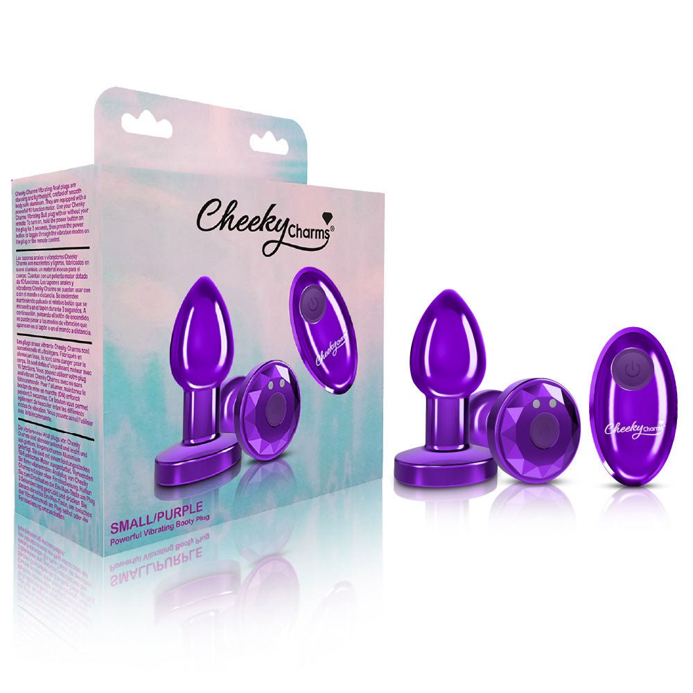 Cheeky Charms - Rechargeable Vibrating Metal Butt Plug With Remote Control - Purple - Small - TruLuv Novelties