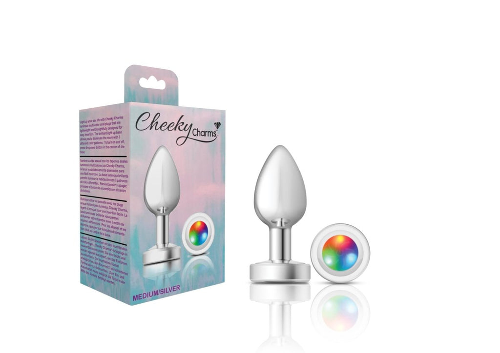 Cheeky Charms-Silver Metal Butt Plug- Light Up-Medium - TruLuv Novelties