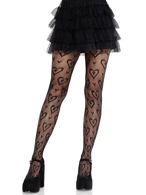 Cherie Heart Net Tights O/s - Black - TruLuv Novelties