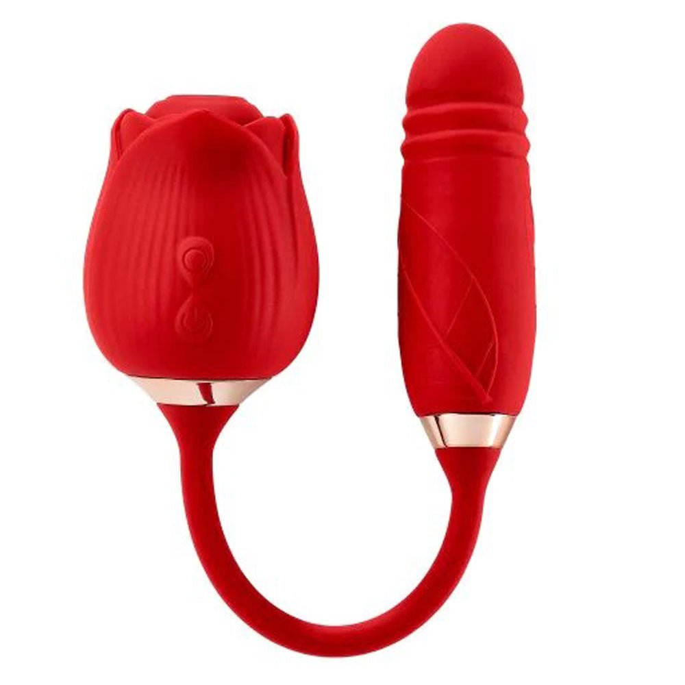 Cloud 9 Rose Plus With Thrusting Pleasure Stem Dual Stimulation - Red - TruLuv Novelties