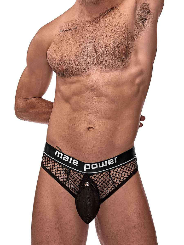 Cock Pit Net Cock Ring Thong - S/ M - Black - TruLuv Novelties