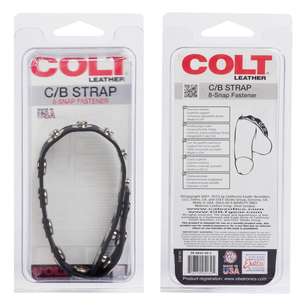 Colt 8 Snap Fastener Leather Strap - Black - TruLuv Novelties