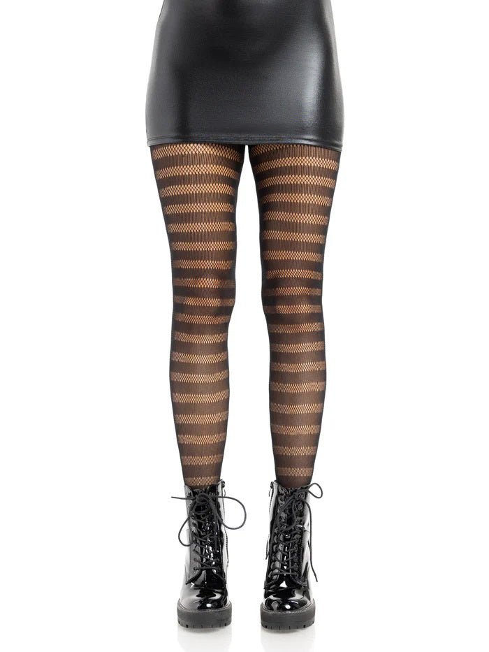 Cosima Striped Net Tights - Os - Black - TruLuv Novelties